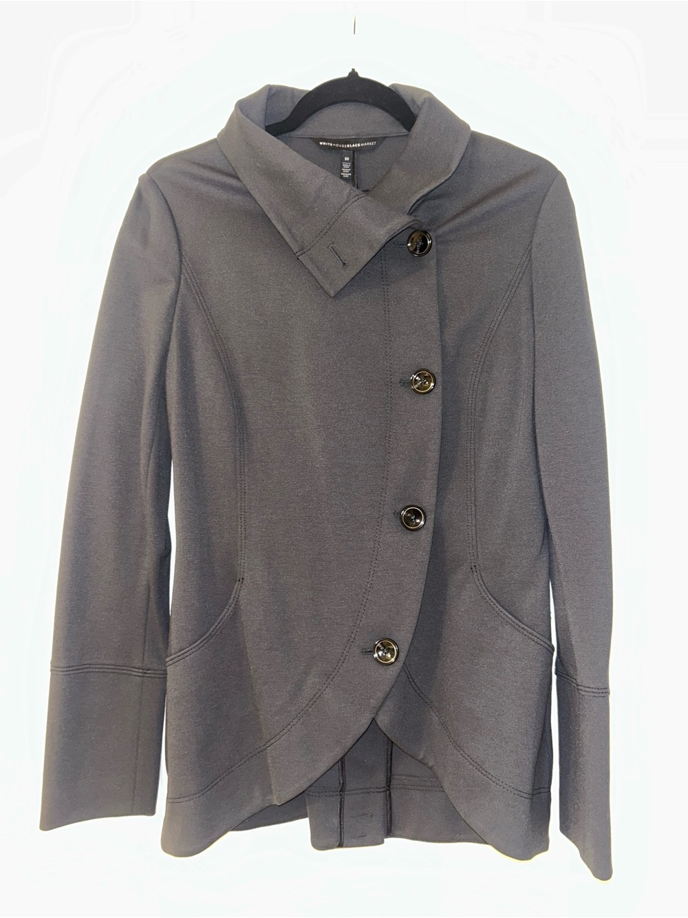 White House Black Market Charcoal Asymmetrical Button Jacket